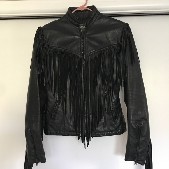 Les Vetements De Cuir Originaux Jackets & Blazers - Vintage Fringe Black Leather Moto Biker Jacket XS